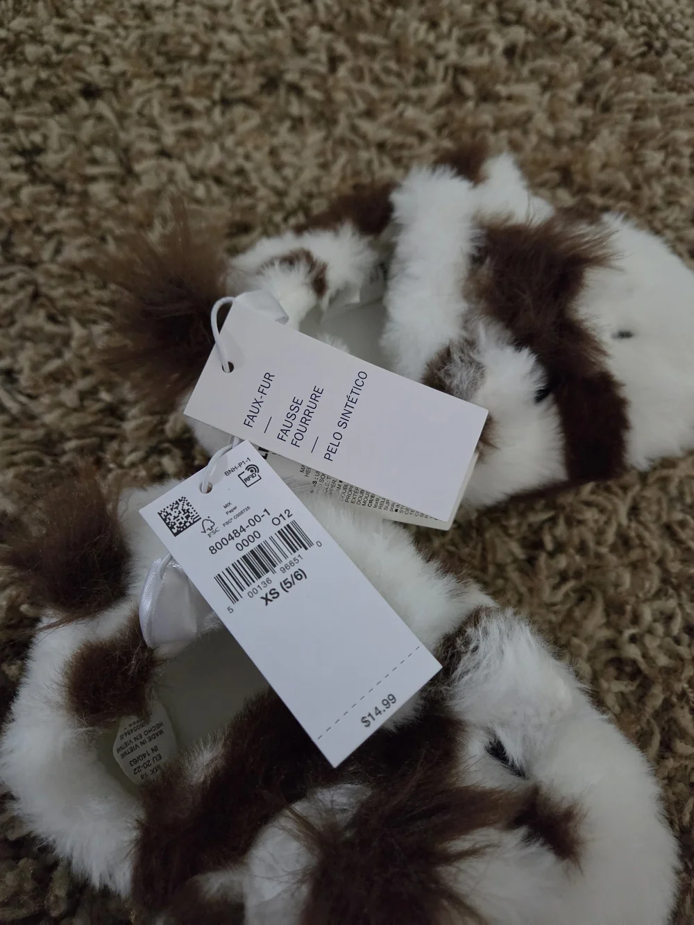 Kids Plush Cow Slippers - White and Brown Cozy Slip-Ons